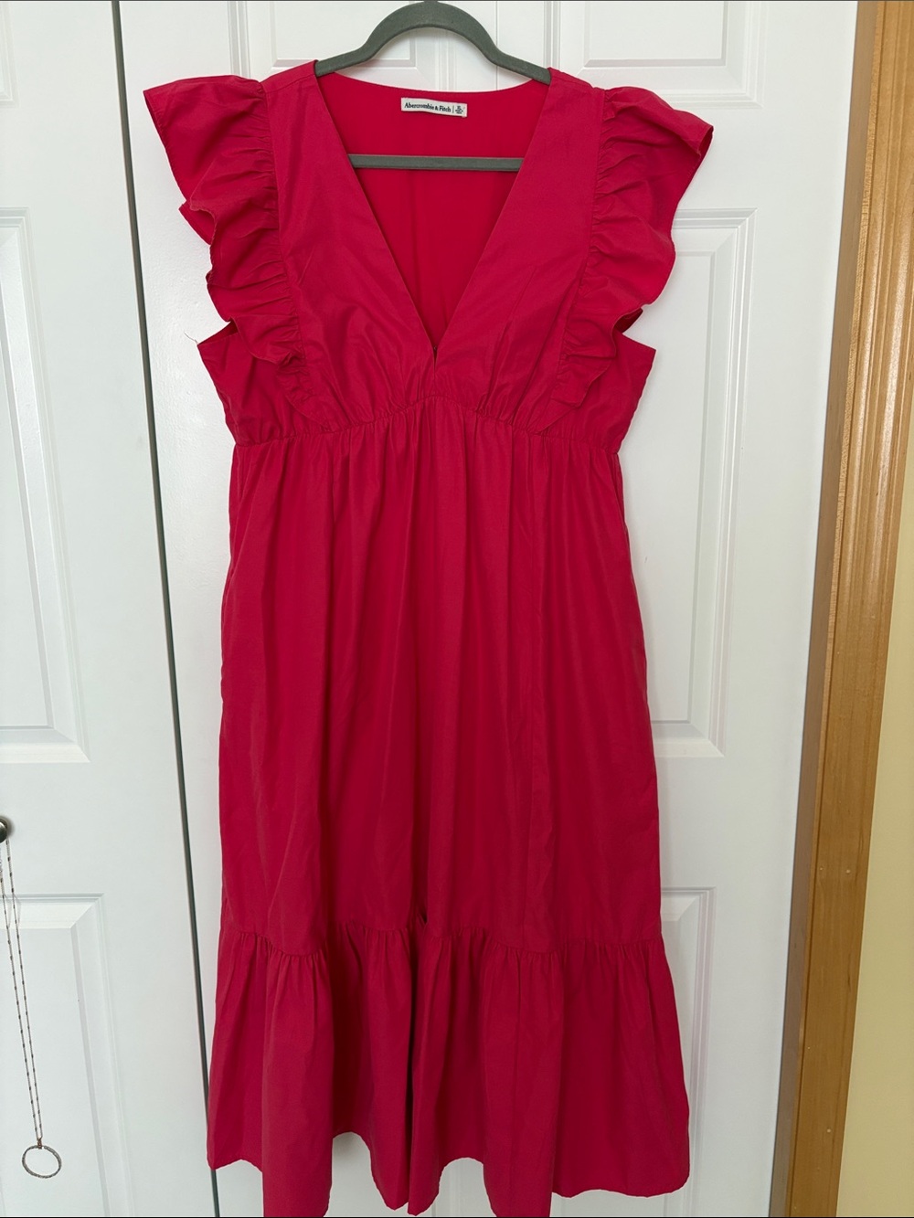 Abercrombie & Fitch Bright Pink Ruffle Sleeve Maxi Dress
